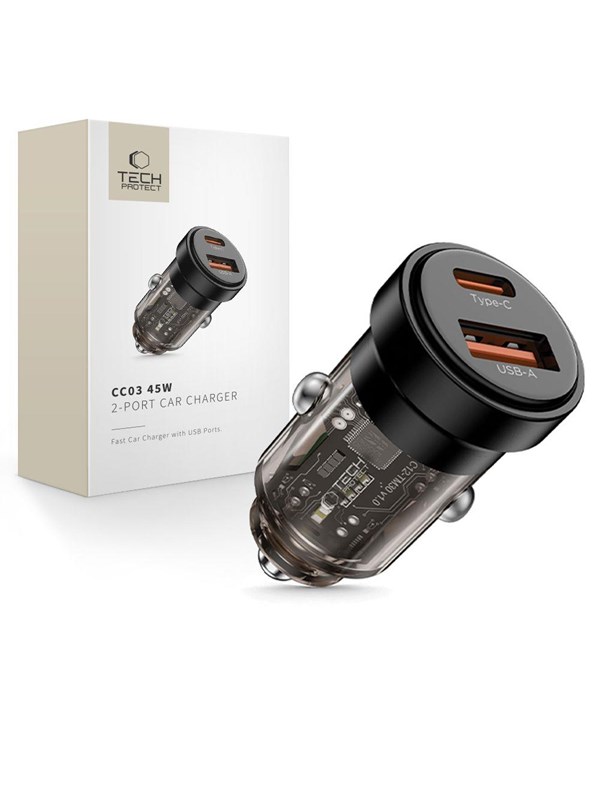 Produktfoto för Tech Protect Billaddare USB-A Till USB-C 45W - Svart