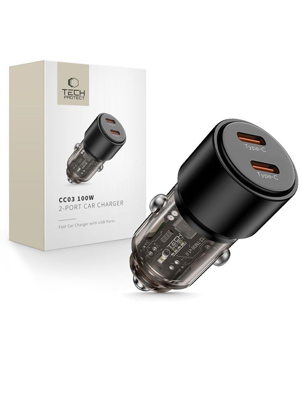 Produktfoto för Tech Protect Billaddare USB-C Till USB-C 100W - Svart