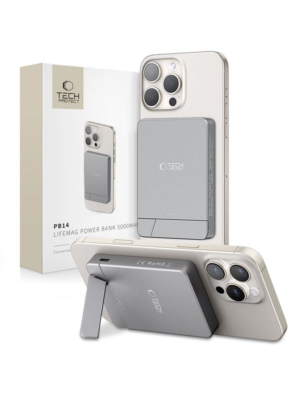 Tech-Protect Powerbank PB14 LifeMag MagSafe 5000 mAh - Grey PowerBank - Grey - 5000 mAh