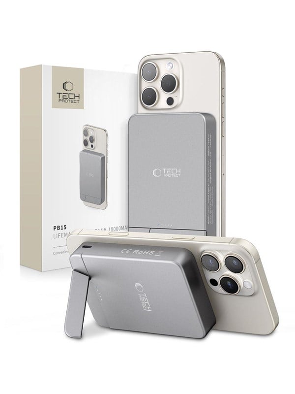 Tech-Protect PB14 LifeMag MagSafe 10000 mAh - Grey PowerBank - Grey - 10000 mAh