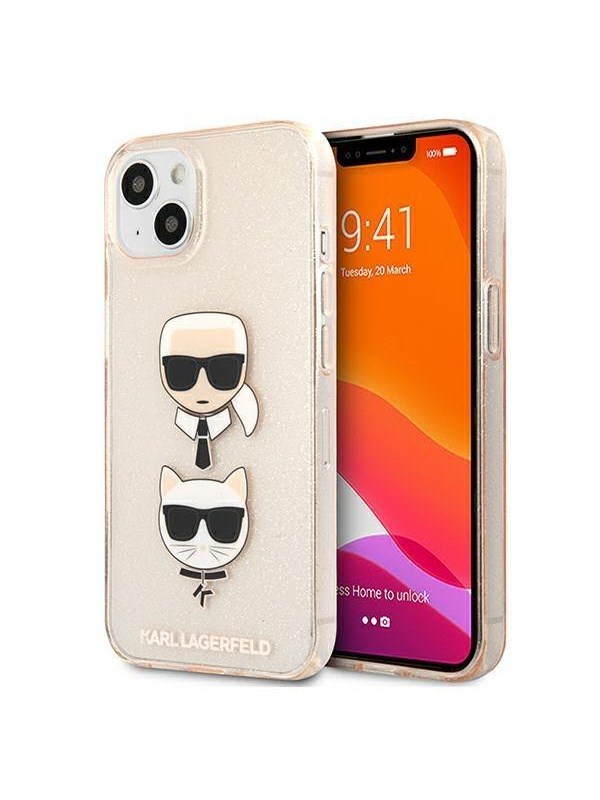 Karl Lagerfeld Glitter Karl's &amp; Choupette Head Case for iPhone 13 mini - Gold