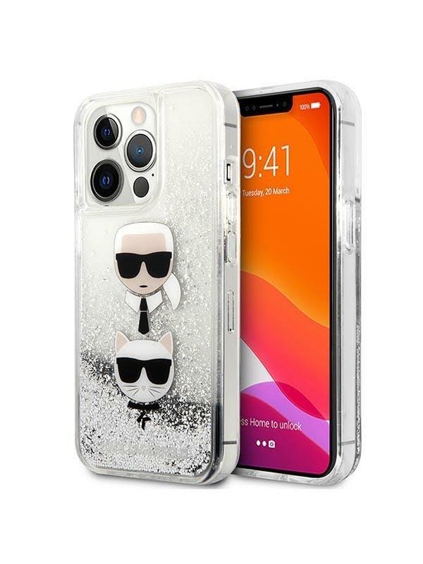 Karl Lagerfeld Liquid Glitter Karl&amp;Choupette Head case for iPhone 13 Pro Max - silver