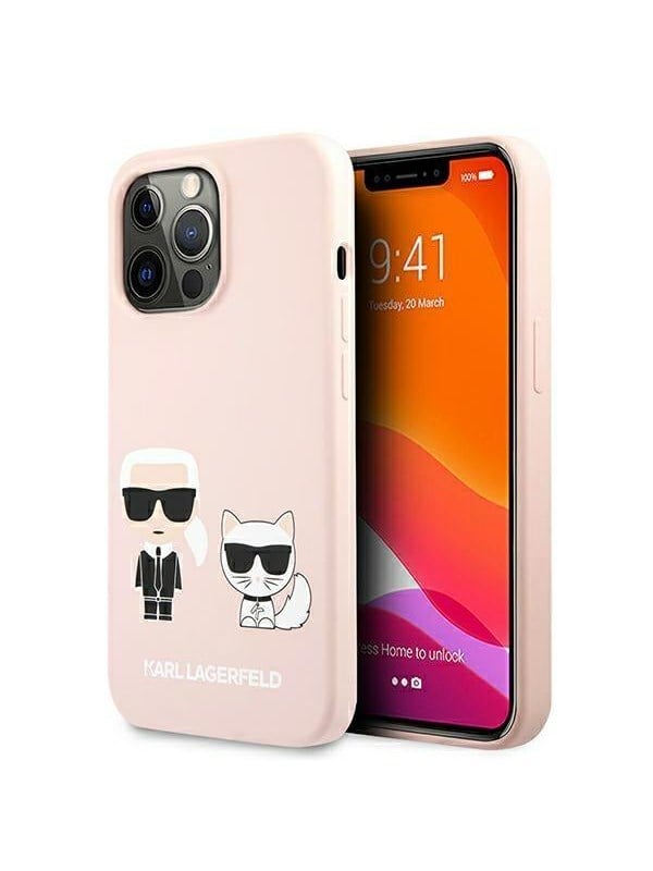 Karl Lagerfeld Silicone Ikonik Karl&amp;Choupette MagSafe Case for iPhone 13 Pro / iPhone 13 - Light Pink