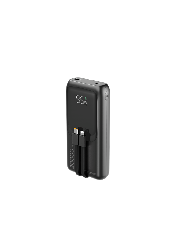 Gembird 20 W Fast charging power bank with integrated cables PowerBank - Svart - 20000 Ah