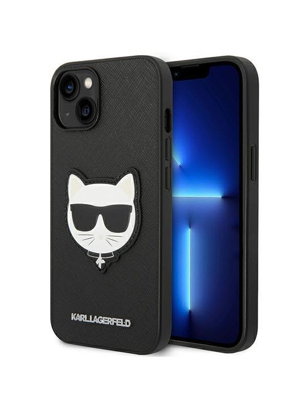 Karl Lagerfeld Saffiano Choupette Head Patch Case for iPhone 14 Plus - Black