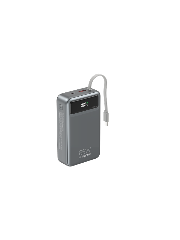Gembird 65 W Fast charging power bank with integrated cables PowerBank - Grey - 20000 Ah