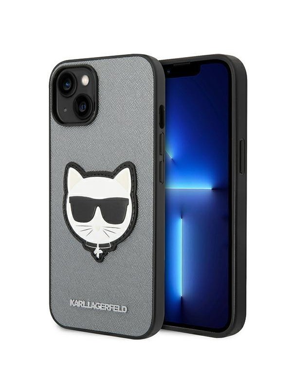 Karl Lagerfeld Saffiano Choupette Head Patch case for iPhone 14 Plus - silver