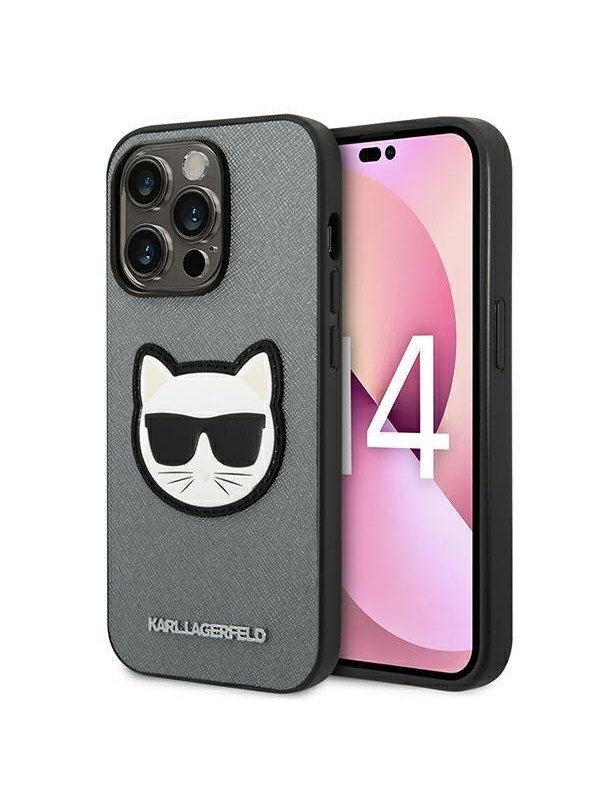 Karl Lagerfeld Saffiano Choupette Head Patch case for iPhone 14 Pro Max - silver