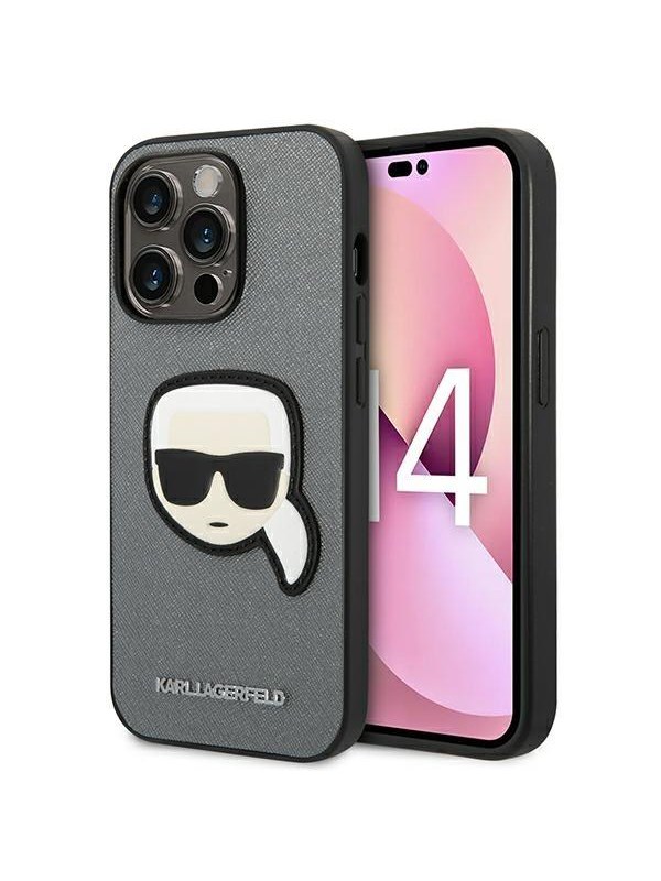 Karl Lagerfeld Saffiano Karl's Head Patch case for iPhone 14 Pro Max - silver