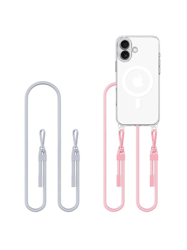 Tech-Protect  Flexair Chain MagSafe Case for iPhone 16 - Clear + 2 Lanyards (Pink & Gray)
