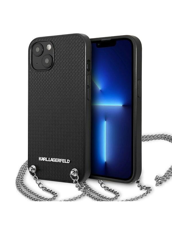 Karl Lagerfeld Leather Textured and Chain Case for iPhone 13 / 14 / 15 6.1" - Black