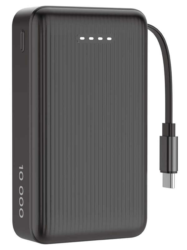 Deltaco PB-CC102 Powerbank  Retractable USB-C cable 90 cm + 1x USB-C Port  PD  Black - 10000 mAh