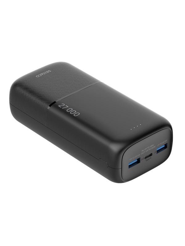 Deltaco PB-C1011 Powerbank  2x USB-A + 1x USB-C  PD  Black - 27000 mAh