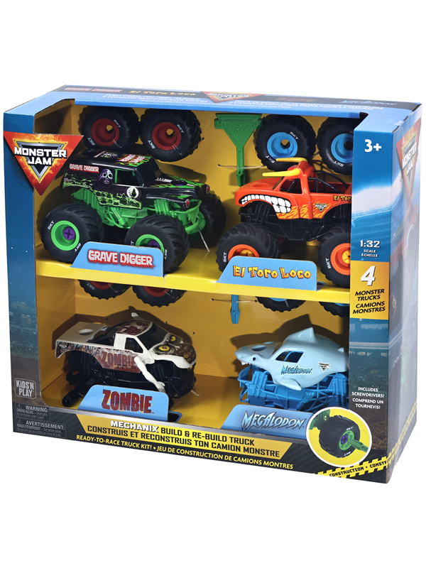 Monster Jam Mechanix 1:32 Build N ReBuild  4 pk GD