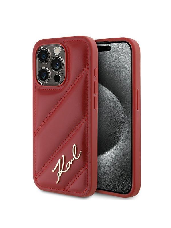 Karl Lagerfeld Diagonal Quilted Script case for iPhone 15 Pro Max - red
