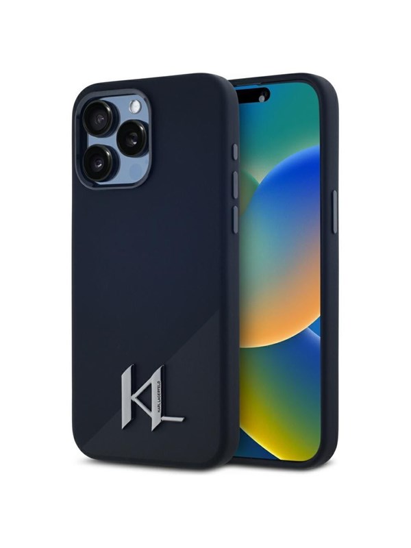 Karl Lagerfeld Silicone Shadow Metal Initial MagSafe Case for iPhone 15 Pro Black