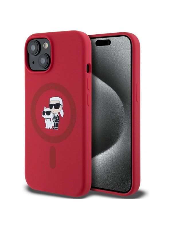 Karl Lagerfeld Silicone Karl&amp;Choupette Heads Ring MagSafe iPhone 15 Case - Red