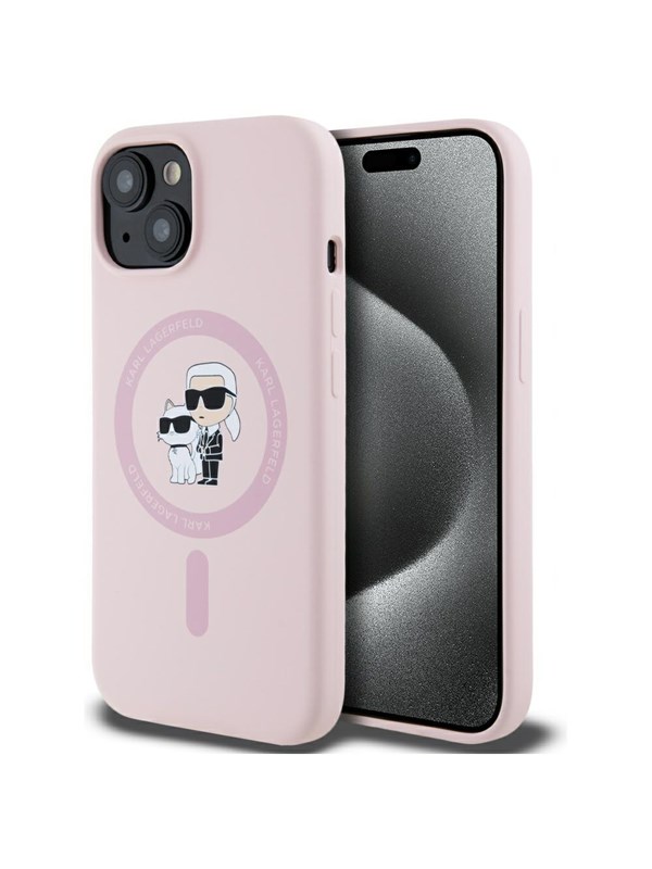 Karl Lagerfeld Silicone Karl&amp;Choupette MagSafe iPhone 15 Case - Pink