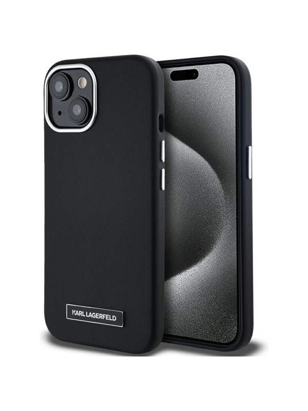 Karl Lagerfeld FW Metal Plate MagSafe iPhone 15 Case - Black