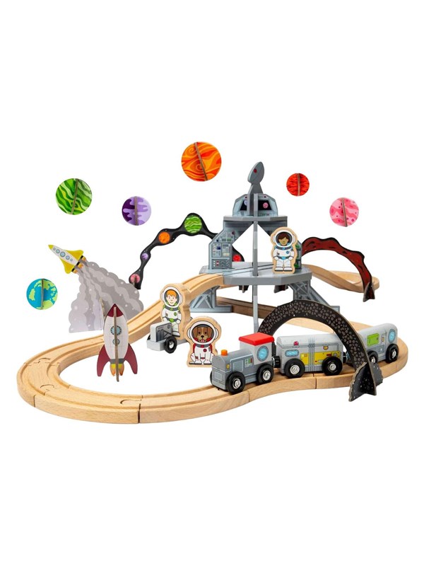 Bigjigs Wooden Space Train Set - 40 pcs.