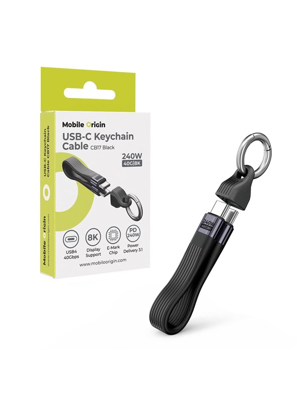Mobile Origin CB17 240W 40Gbps 8K USB-C Keychain Cable - Black - Köp för SEK 99 - Spara 47%
