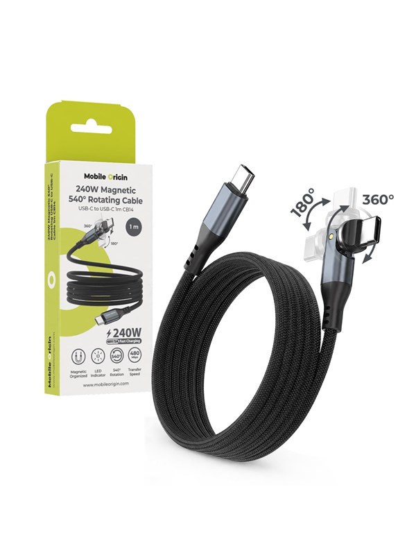 Mobile Origin CB14 240W Magnetic 540° Rotating USB-C to USB-C Cable - 1m