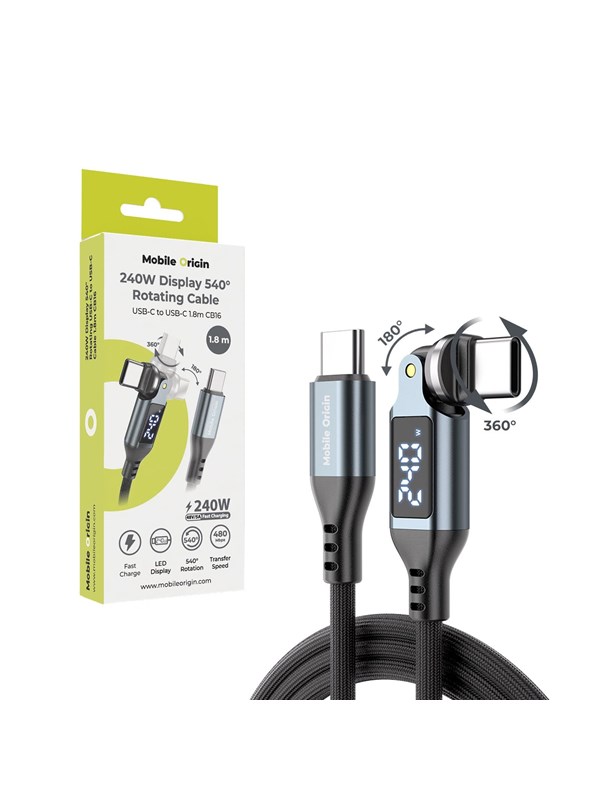 Mobile Origin CB10 240W Display 540° Rotating USB-C to USB-C Cable - 1.8m - Köp för SEK 119 - Spara 48%