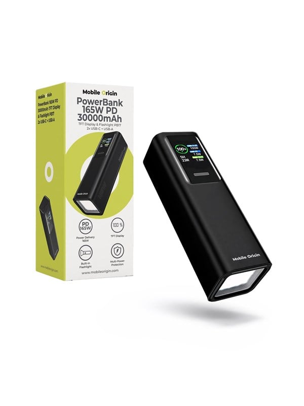 Mobile Origin PB17 PowerBank  TFT Display & Flashlight  2x USB-C + 1x USB-A  30000 mAh - 30000 mAh