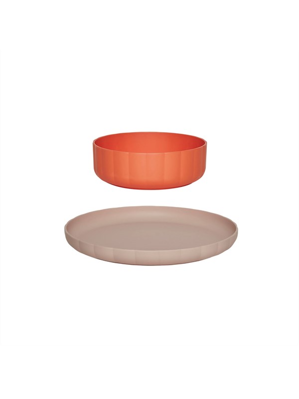 Produktfoto för OYOY MINI - Pullo Plate & Bowl - Set of 2 - Barnens tallrik - Rose / Apricot - W:14 x H:5 cm / W:20 x H:2.5 cm