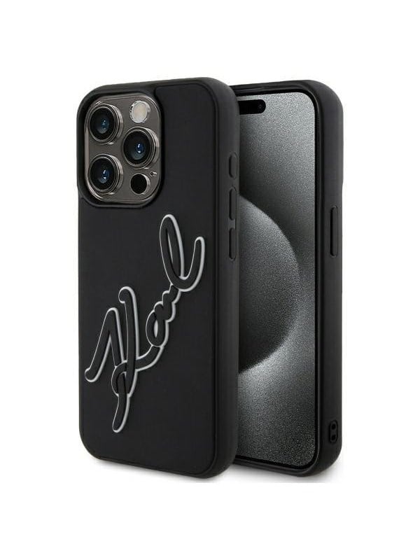 Karl Lagerfeld 3D Rubber Signature Case for iPhone 15 Pro Max - Black