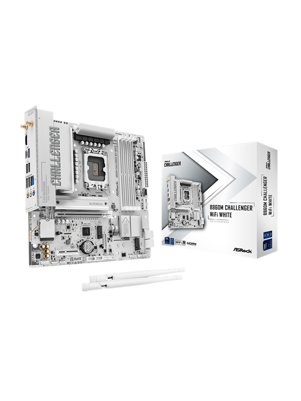 ASRock B860M Challenger WiFi White Moderkort - Intel B860 - Intel LGA1851 - DDR5 RAM - Micro-ATX