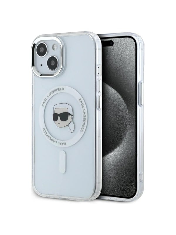 Produktfoto för Karl Lagerfeld iPhone 15 Plus Mobilskal Magsafe Metal Karl Head - Vit