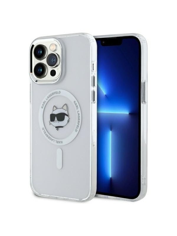 Karl Lagerfeld IML Metal Choupette Head MagSafe Case for iPhone 14 Pro Max - White