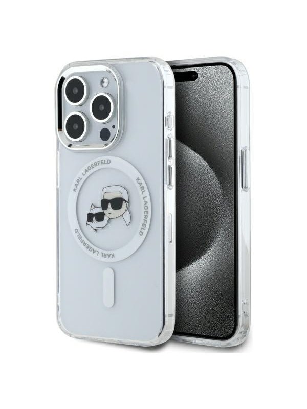 Karl Lagerfeld IML Metal Karl&amp;Choupette Head MagSafe iPhone 15 Pro Case - White