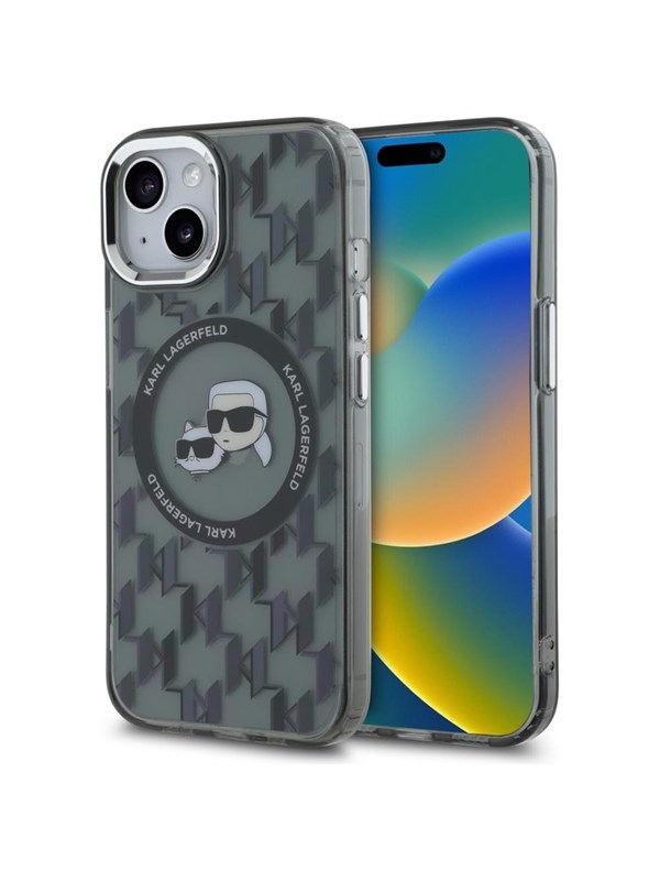 Karl Lagerfeld IML Monogram Karl &amp; Choupette Head MagSafe iPhone 15 Case - Black