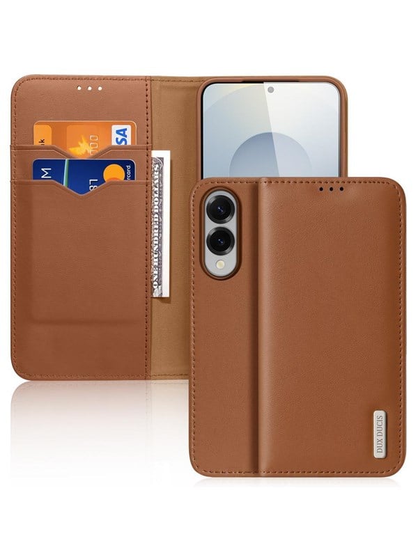 Dux Ducis Hivo Case for Samsung Galaxy S25 Edge with Flip and RFID Protection - Brown