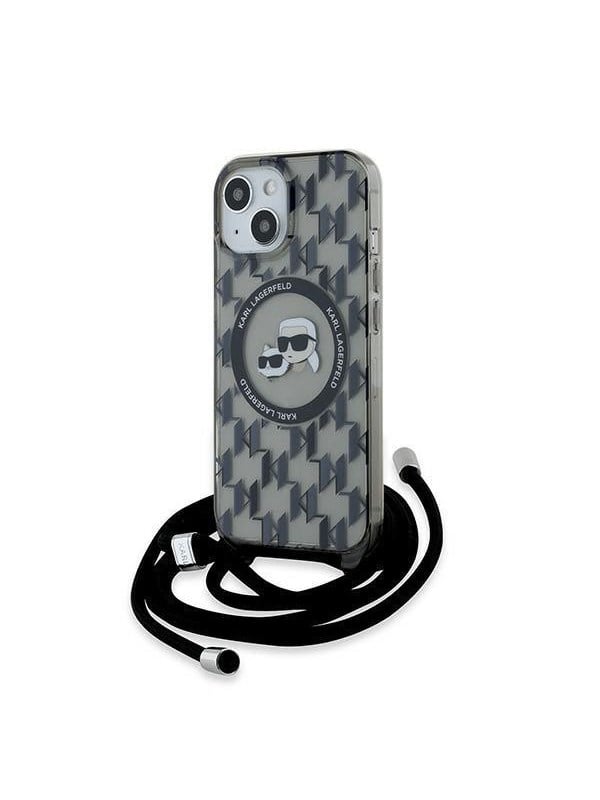 Karl Lagerfeld IML Crossbody Monogram Karl &amp; Choupette Head MagSafe Case for iPhone 15 / 14 / 13 - Black