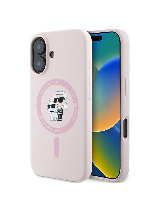 Karl Lagerfeld Silicone Karl&amp;Choupette Heads Ring MagSafe iPhone 16 Case - Pink