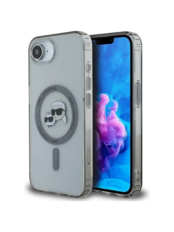 Karl Lagerfeld IML Metal Karl &amp; Choupette Heads MagSafe iPhone 16e Case - Black