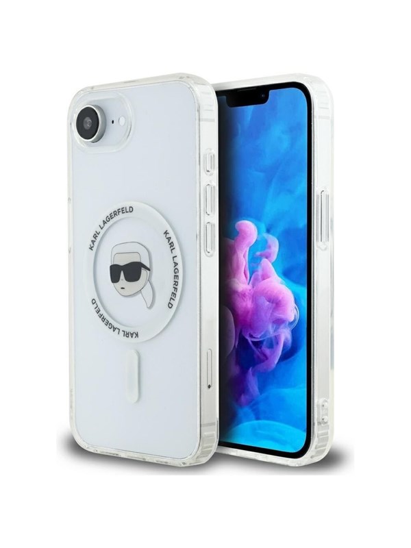 Karl Lagerfeld IML Metal Karl Head MagSafe Case for iPhone 16e White