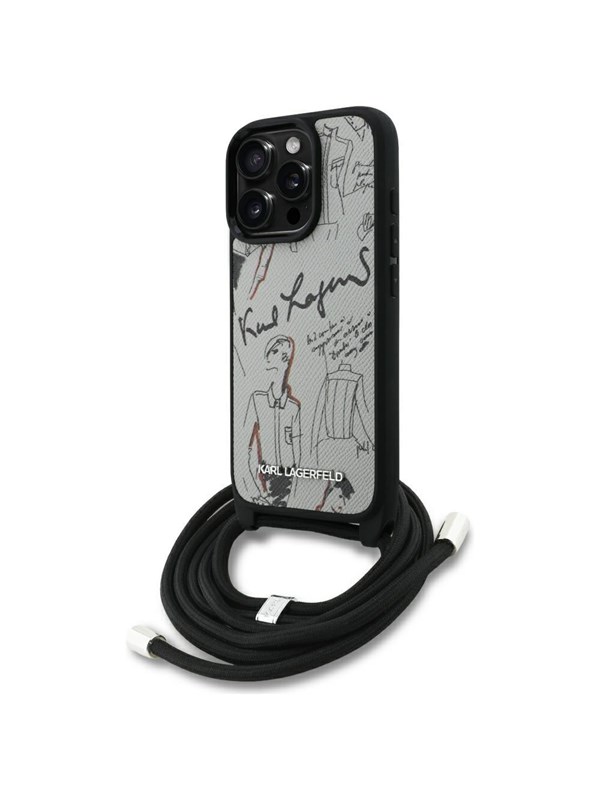 Karl Lagerfeld Crossbody Grained Pattern &amp; Logo Case for iPhone 16 Pro - Gray