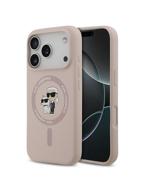 Karl Lagerfeld Silicone Karl&amp;Choupette Ring MagSafe Case for iPhone 17 Pro - Pink