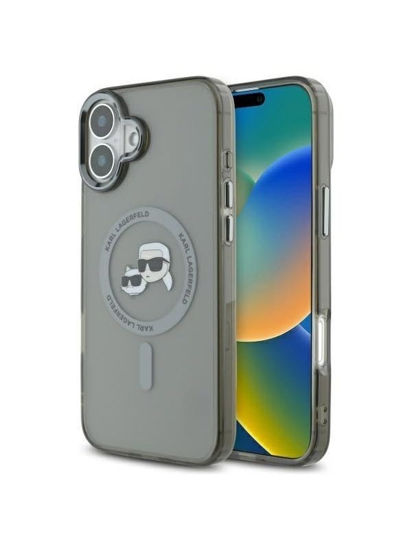 Karl Lagerfeld IML Metal Karl&amp;Choupette Head MagSafe Case for iPhone 16 Plus - Black