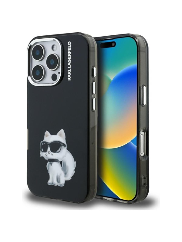 Karl Lagerfeld IML Aquarelle Choupette &amp; Logo iPhone 16 Pro Case - Black