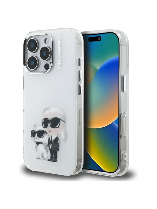 Karl Lagerfeld IML Aquarelle Karl &amp; Choupette &amp; Logo iPhone 16 Pro Case - White