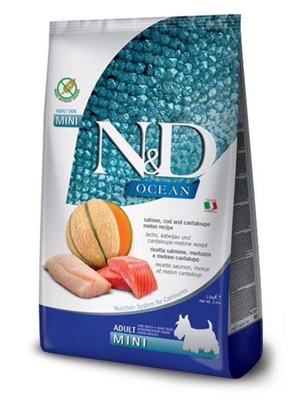 Farmina N&D Ocean Dog Lax, Torsk, Cantaloupe, Melon Adult Mini - torrfoder för hund - 2.5 kg