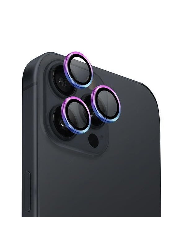 UNIQ  Optix Aluminum Camera Lens Protector Tempered Glass Camera Protector Phone Camera With Applicator For iPhone 16 Pro / 16 Pro Max - Iridescent
