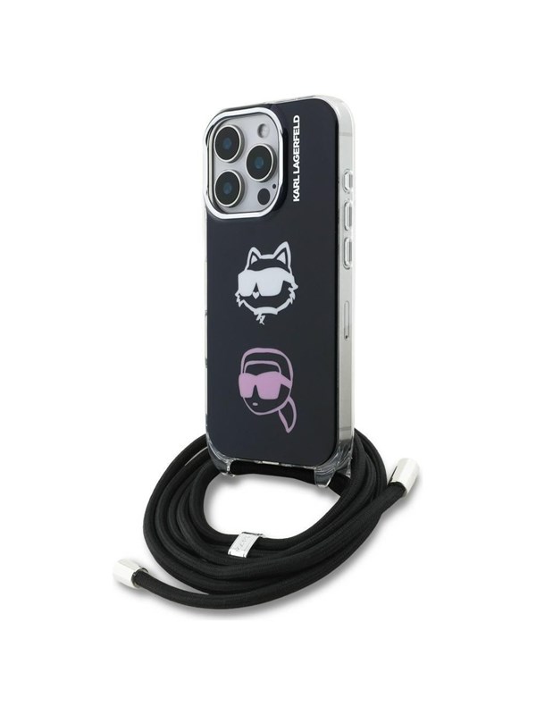 Karl Lagerfeld IML Crossbody Karl&amp;Choupette Head Case for iPhone 16 Pro - Black