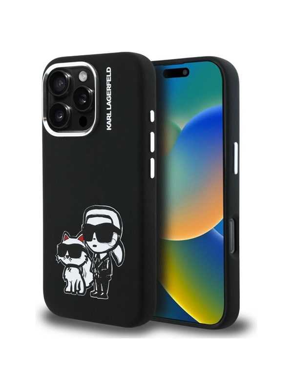 Karl Lagerfeld Silicone Karl&amp;Choupette Sketch MagSafe Case for iPhone 16 Pro - Black