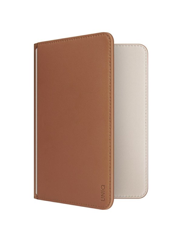 UNIQ Belmont Passport Case with Apple Find My RFID Lock Caramel Beige